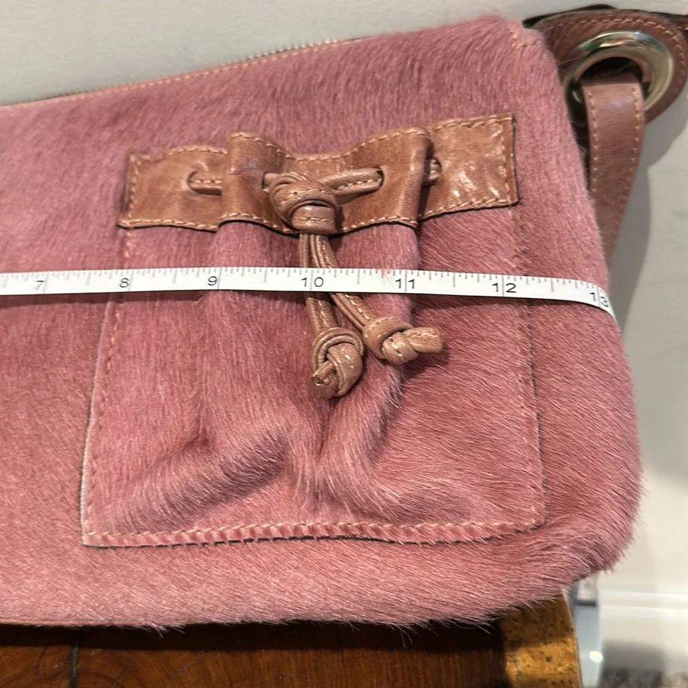 Italian Leather Mania Cowhide Handbag Dusty Pink Shoulder Bag Adj strap EUC - Picture 9 of 12
